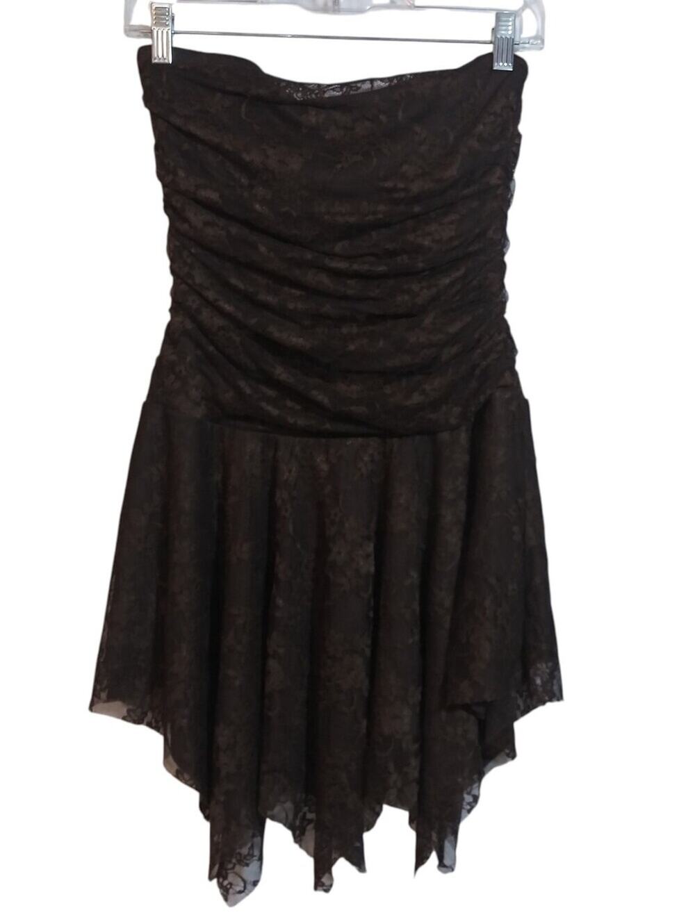 LA Express Brown Lace Handkerchief Hem Sleeveless Fairy Y2k Top Size L